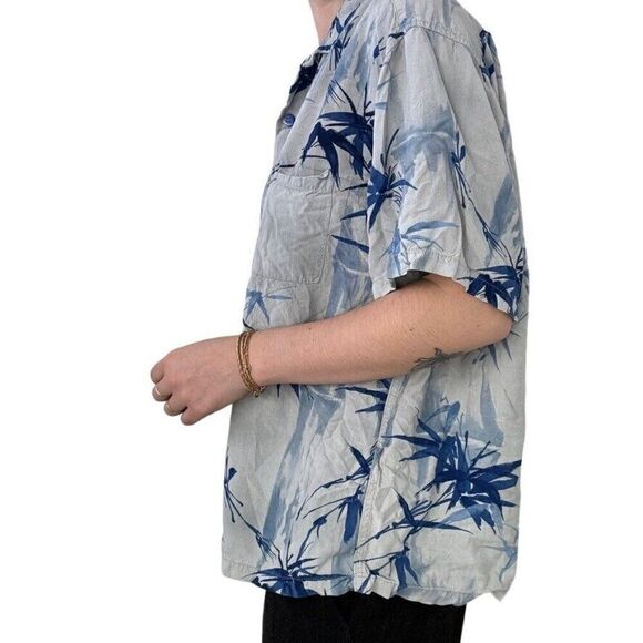 Vintage Jams World Womens Blue Tropical Palm Tree Hawaiian Button Down Sz XL - Picture 6 of 6